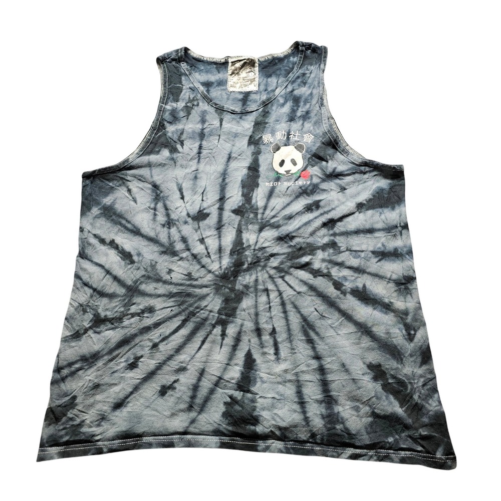 Riot Society Tank Top Mens Large Black Grey Tie Dye Panda Rose Streetwear Shirt